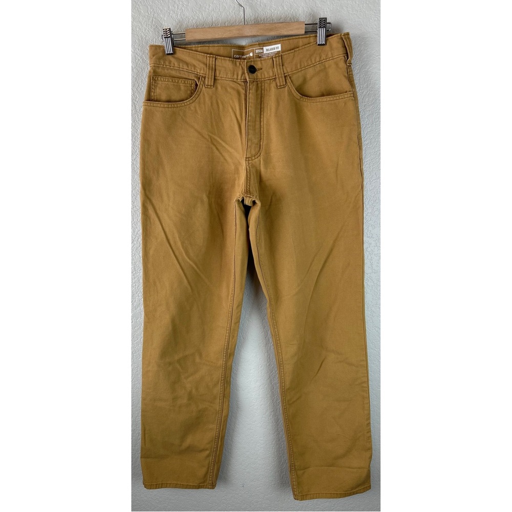 Carhartt Tan Rugged Flex Relaxed Fit Canvas 5-Pocket Pants, size 32x34